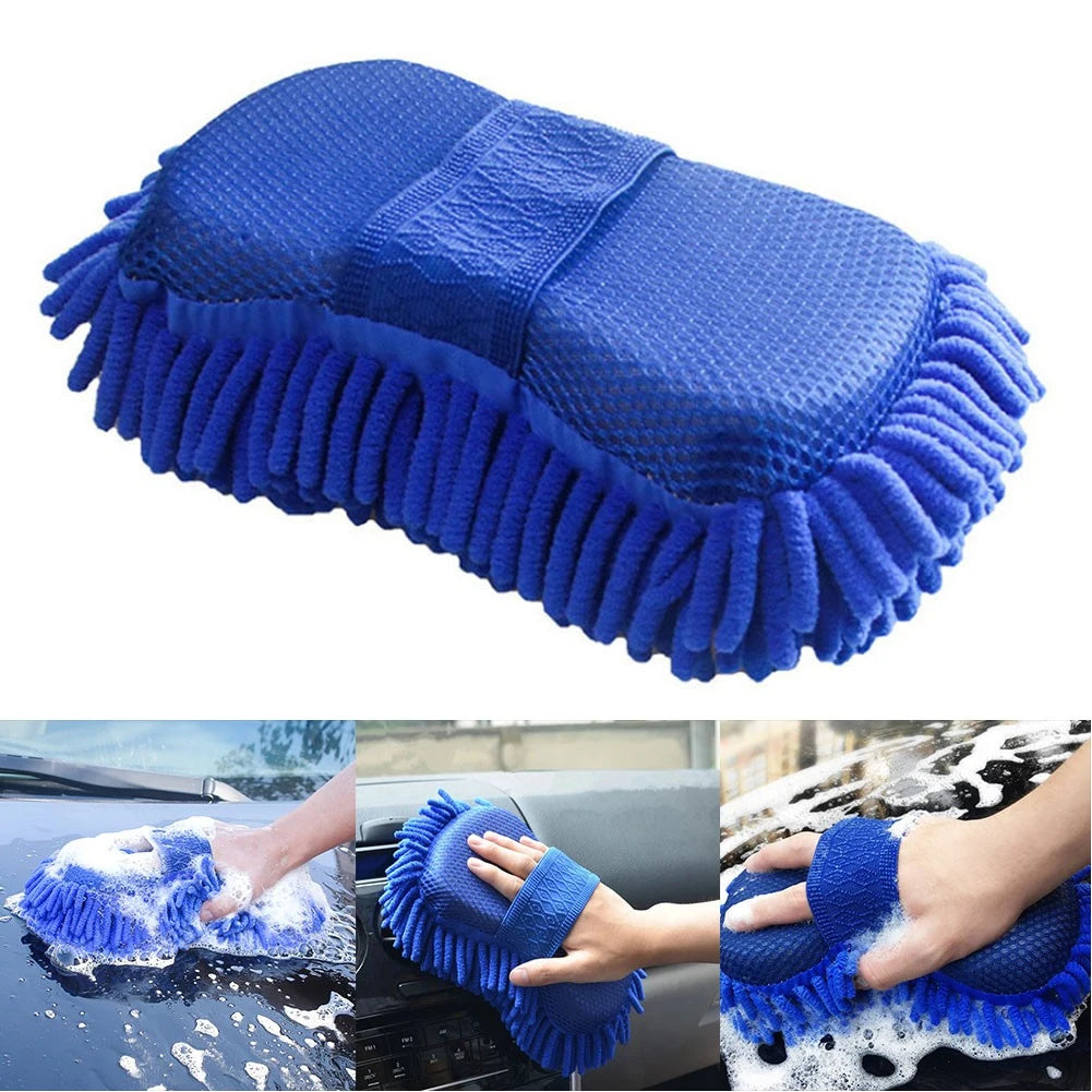 Blue Microfiber Chenille Car Wash Sponge for Cleaning and Care