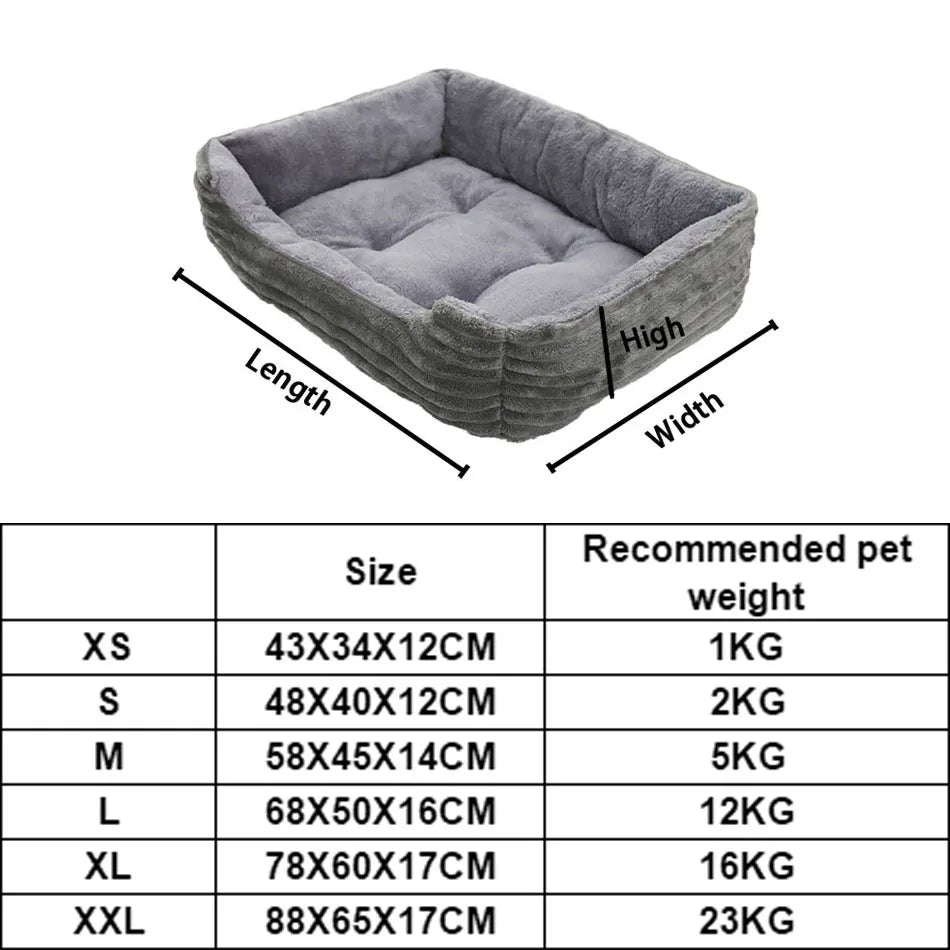 Plush Square Pet Bed for Dogs and Cats