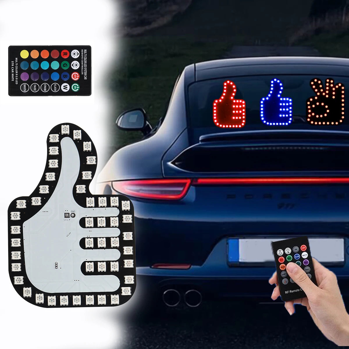 Car Finger Light Set with Remote Control - Funny Window Sign