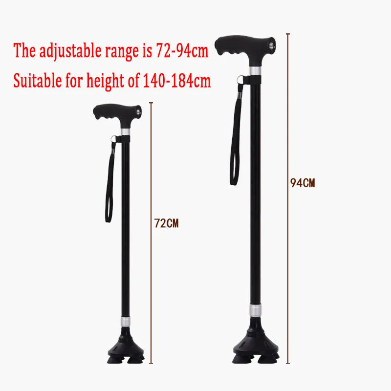 Retractable Aluminium Safety Walking Cane with LED Light for Elderly Men and Women