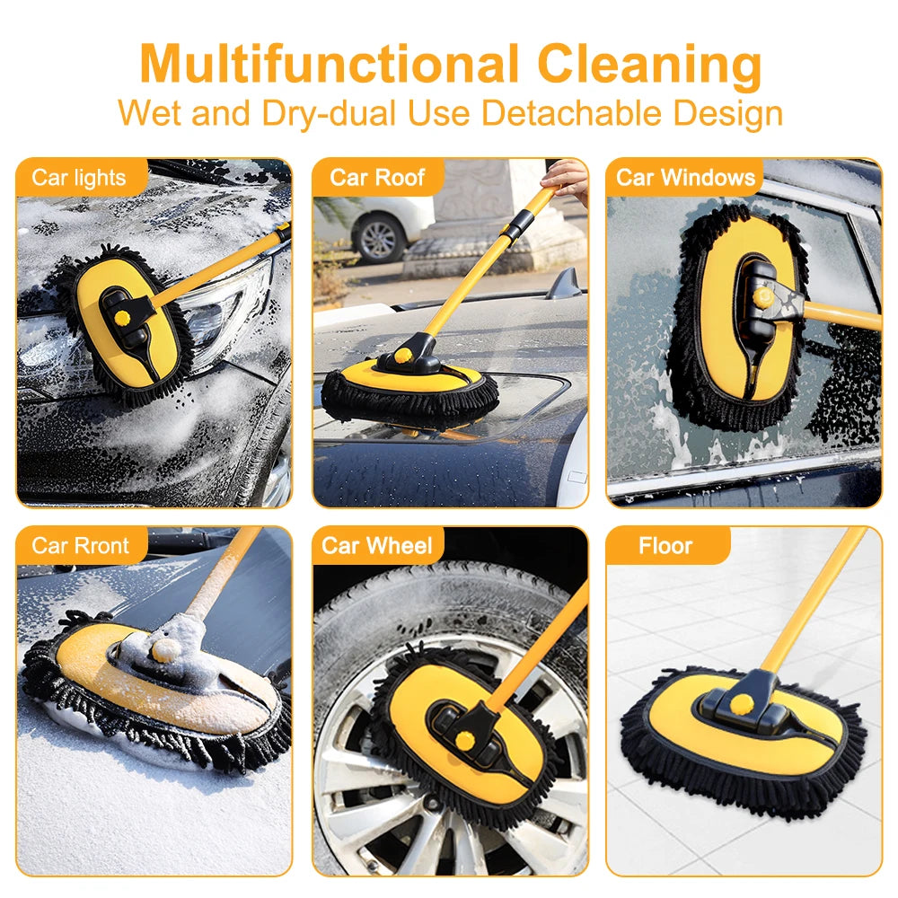 Telescopic Long Handle Car Cleaning Brush with Super Absorbent Chenille Bristles