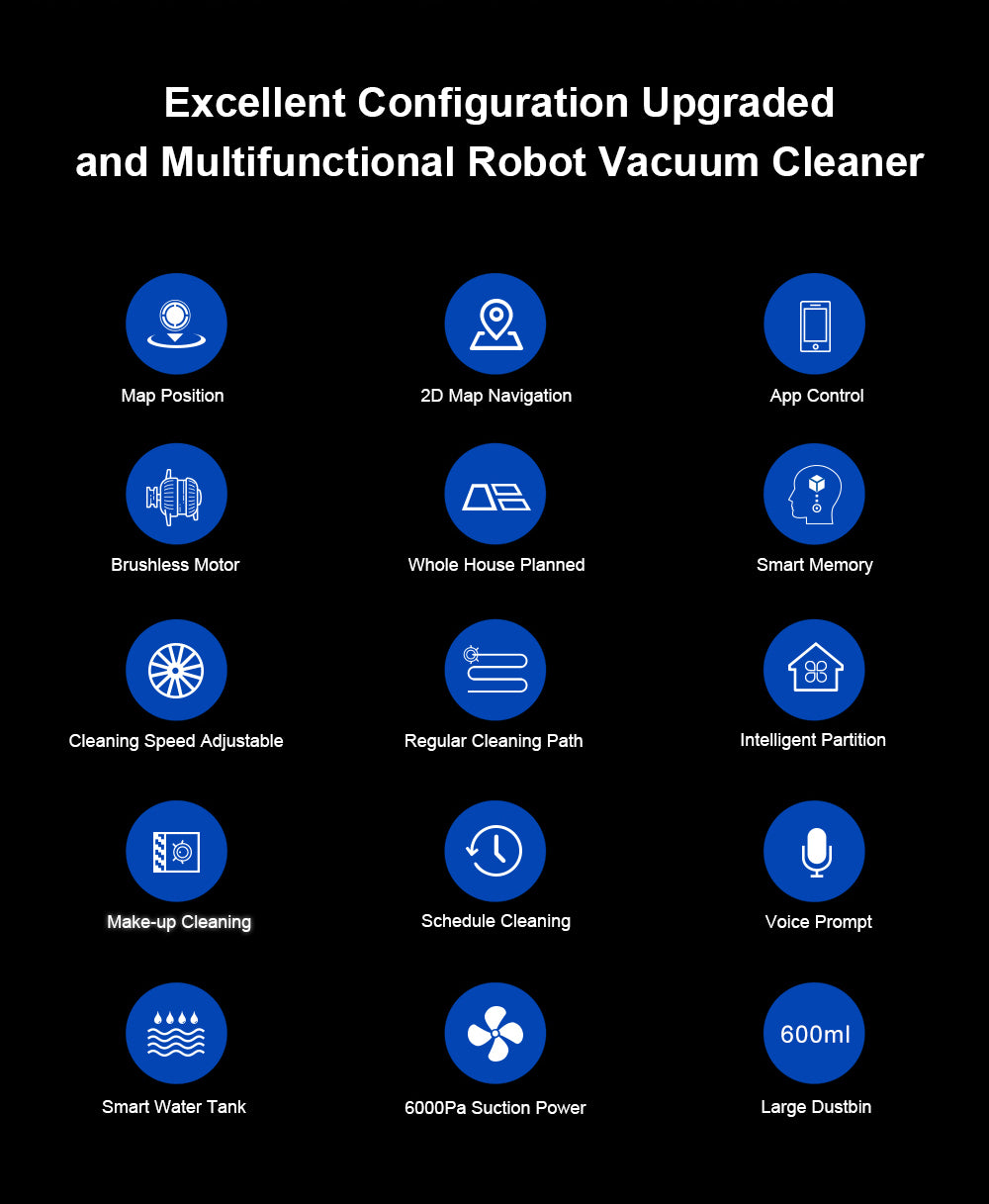 Robot Vacuum Cleaner - AI Map Navigation, WiFi App, Electric Water Tank, Wet Mop