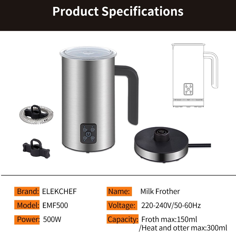 ELEKCHEF 4-in-1 Coffee Milk Frother and Warmer - Perfect for Latte, Cappuccino, and More