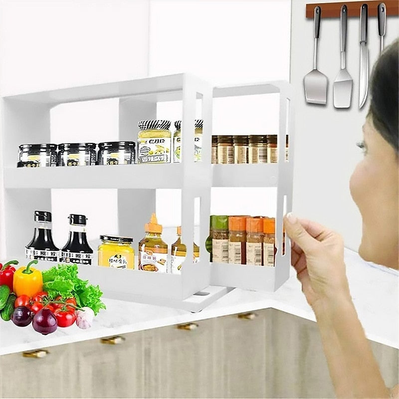 Multi-Function Spice Organiser Rack - Rotating Storage Shelf & Sliding Function