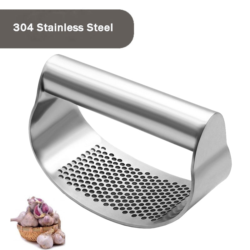 Curved Stainless Steel Garlic Press - Multi-function Crusher