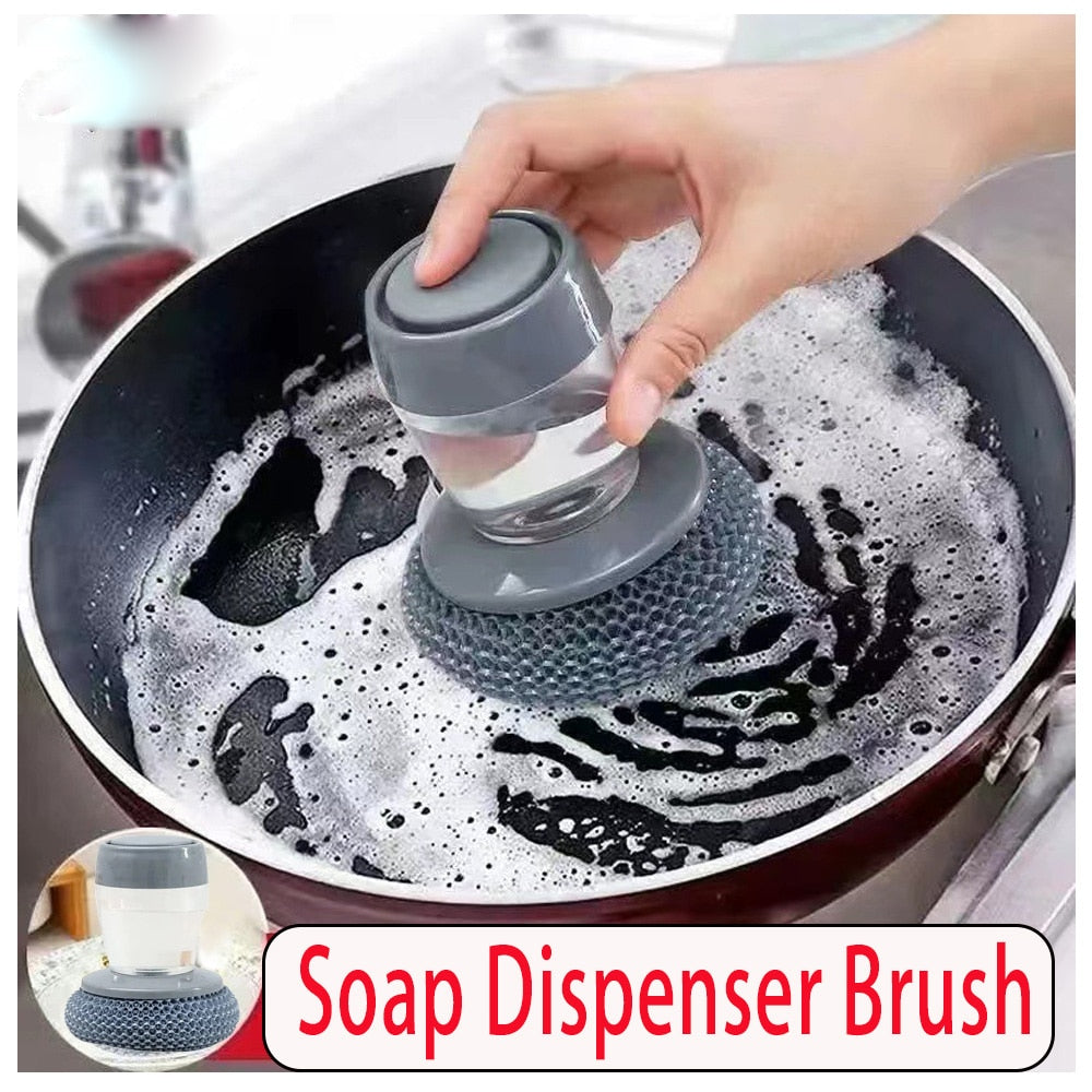 Kitchen Soap Dispensing Dishwashing Brush - Easy-to-Use Scrubber with Soap Dispenser