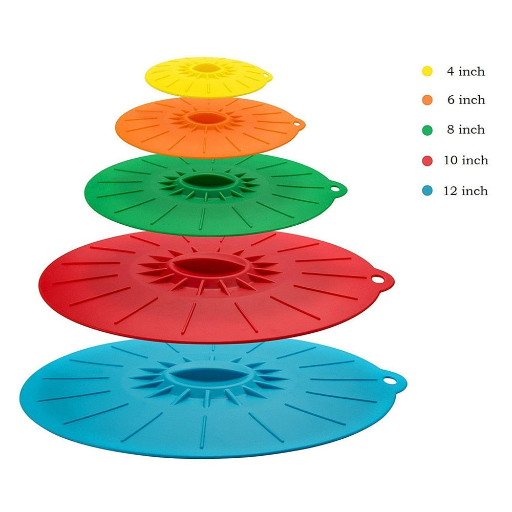 Set of 3/5 Silicone Microwave Bowl Covers - Food Wrap and Lid Stopper for Kitchen Bowls and Pots